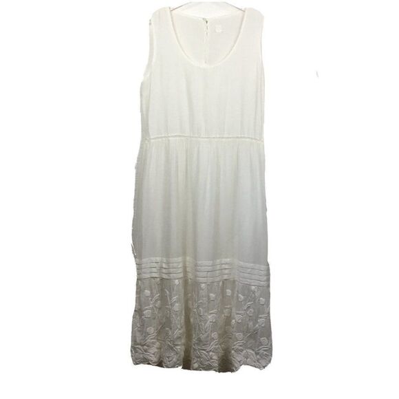 120% Lino Dress S Womens Ivory  Midi Buttons Minimal Cotton Silk Lace Sleeveless - Picture 1 of 11